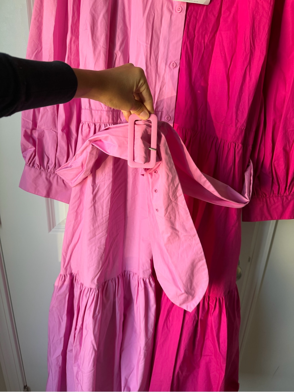 Nwt Christopher John Rogers 2 Tone Pink Shirt Dress Belted Button Tiered 24w/26w — image 3 of 8